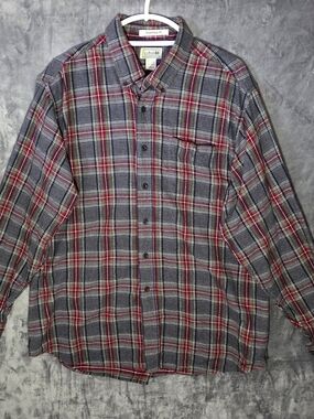 L.L. Bean Men's Red and Gray Plaid Button-Down Shirt